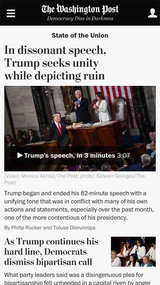 Zrzut ekranu witryny internetowej korzystającej z AMP.